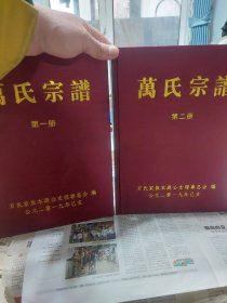 红色布面硬精装本旧书《万氏宗谱》第一册第二册合售