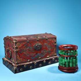 珍品旧藏收红木镶嵌翡翠玉石珠子笔筒算盘 工艺精湛 款式精美 配老漆器盒