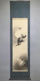 日本名家绘画：村上大善《月下飞雁图》（保真）