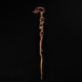 黄杨木雕刻龙头寿桃拐杖，长94厘米