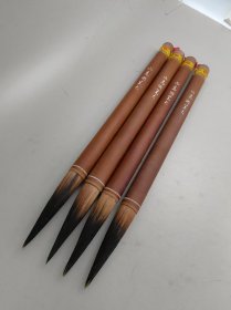 双马牌山马湖笔4支打包，80年代山马羊兼毫大长峰斗笔老湖笔，手工刻字，纯动物毛无尼龙。 出峰:6.8cm，口径:15.3mm