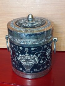 老金属堆花茶叶罐(直径1cm高21cm)