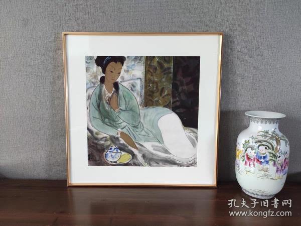 艺术微喷，林風眠 绿衣什女 L型镜框60x60厘米 茶室书房客厅挂画(画芯 ）