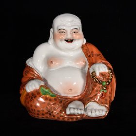 民国朱茂记作矾红描金佛