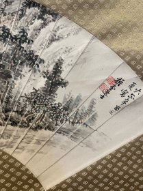 古筆山水图，扇面，梧堂筆