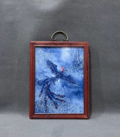 青花大王王步作品赏析红木镶青花鳳纹瓷板画中堂挂屏