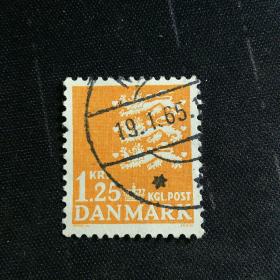 外国邮票  丹麦  国徽  普票   1枚   面值少见