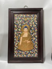 大清乾隆年制三喜堂精品小叶紫檀镶瓷板画满工鎏真金佛像挂屏 高102cm宽65cm