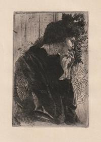大师作品-法国-Paul Albert Besnard-1887年铜版画原作《悲伤》