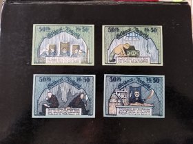 德国1921年50芬尼紧急状态纸币一套
品相如图，此套币都是50芬尼面值的。德国紧急状态纸币非常有意思，各种画风，各种材质的纸张，还有各种不同的面值……收藏起来乐趣无穷，喜欢的不要错过。保真，包挂号，非假不退