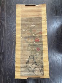 清中期《菊石图》，83.5*32，很古雅的一件作品，陆包山（款）