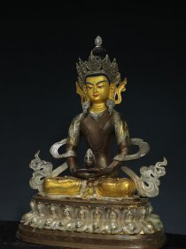 铜鎏金描彩 【长寿佛】 佛像造像 尺寸：高43厘米 宽32厘米 厚21厘米 重5.25斤