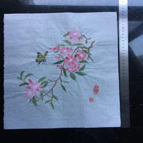 桃花蝴蝶扇面画