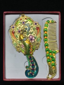 铜鎏金镶嵌宝石梳子镜，品相如图CHH