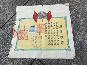 百年名校，1953年江西九江卫生学校毕业证书一份，长37厘米宽35厘米，卖800元