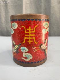 珍藏清代铜胎手工掐丝珐琅景泰蓝（仙鹤笔筒）