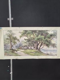精品朝鲜画，朝鲜老字画，画芯尺寸104×50厘米，保真收藏！签名李？？，手绘镜片，放心收藏！