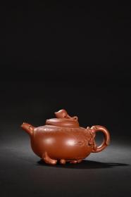 旧藏 紫砂寿桃钮茶壶