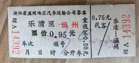 1977年浙江乐清到温州车票一枚