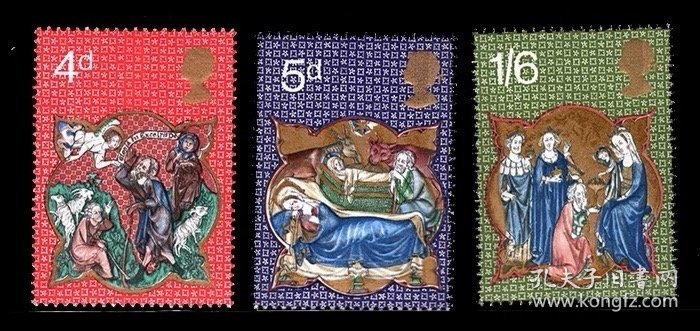 英国邮票  1970年  圣诞节 宗教绘画  3全新