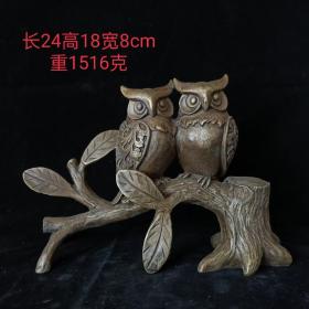 清代全铜猫头鹰摆件，品相完整，包浆自然，成色如图