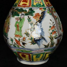 元张文进造古相博陵第款五彩描金三顾茅庐人物故事纹八棱玉壶春瓶 高45cm 直径27cm