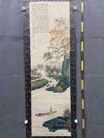 日本名家橋本關雪礦彩山水自畫像《蓬萊橋遊記》早年精品自作詞賦，好友小林古徑題箱收藏。
