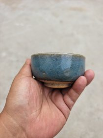 元代钧釉点彩小茶盏 完整尺寸见图釉水不错