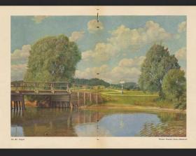 1915年德国大幅套色胶印插图格版画安珀河