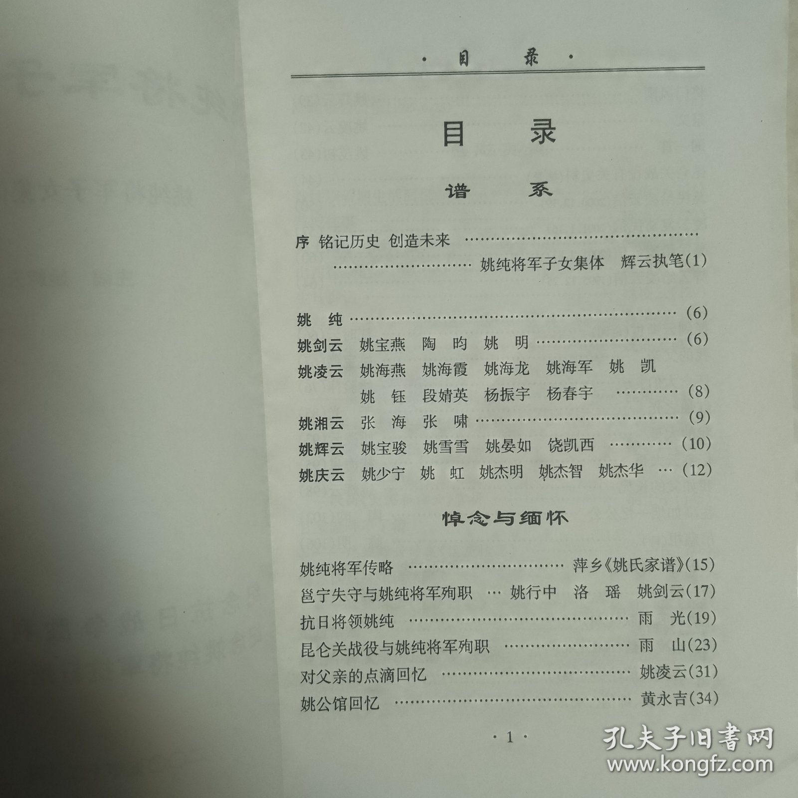 姚纯将军子孙谱系