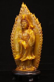 精品田黄石(尚均作)“背光观世音菩萨”佛像摆件 尺寸：高38cm宽18cm 重6.4斤