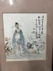 著名画家刘国辉的人物小品 28x24cm 镜框