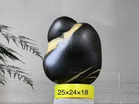 悟道 | 达摩，墨玉石，天然形似达摩，极品少见，原石原生态