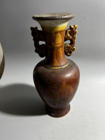 80年代左右，河南彩瓷，酱釉蝮蛇酒瓶子。