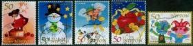 日本信销邮票2009年G34冬季祝福雪人苹果精灵圣诞5全信销