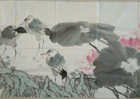 佚名画家精美长幅花鸟画《荷塘清境》