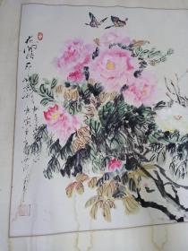 大幅手绘画（花开富贵）朱云何画，画心166 x 83