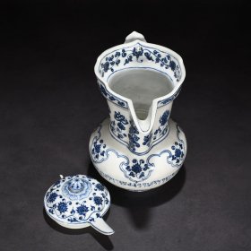 旧藏 明宣德青花莲花八宝梵文僧帽壶 25*24厘米