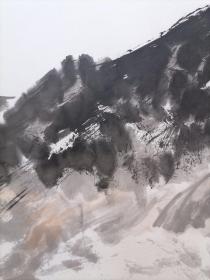 张大石头六尺山水 “云起满天诗” 纯手绘 手工裱镜片…G