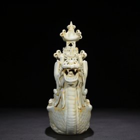 宋湖田窑影青釉八仙人物纹龙船 26*26厘米