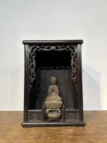 古玩旧藏檀木佛龛 园角圆帽 做工规整有型 木质檀木 尺寸高58宽42厚34 厘米