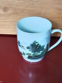 老手绘山水风景茶杯(直径8cm高9cm)