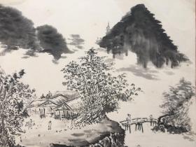 名人字画，水墨丹青【村居】，（27×24）cm。