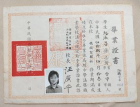 1988年 台中縣私立明道高級中學 畢業證書