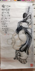 周秀廷 笑佛136+66cm 四尺240308生意的挂在茶室里面的私人会所可用 皆大欢喜 共彻双赢240310