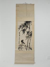 萧龙士竹禽图，原装原裱，1964年作品。