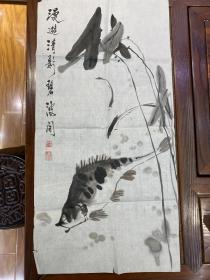 包邮：河北名家 江立社 国画作品《漫游清影碧波间》尺寸68厘米Ｘ34厘米