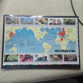 USA101美国邮票 1991年 二战胜利之路 世界地图 小全张 新 如图 有压痕，正面不明显