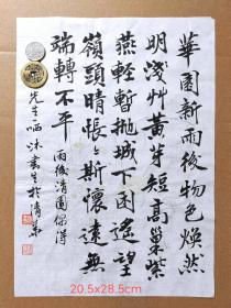 清华大学教授 杜鹏飞（沐书生）毛笔笺纸小书法一页20x28厘米