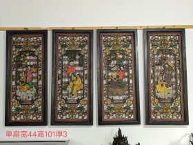 旧藏香樟木四扇屏，雕工精细品相一流，两面工。